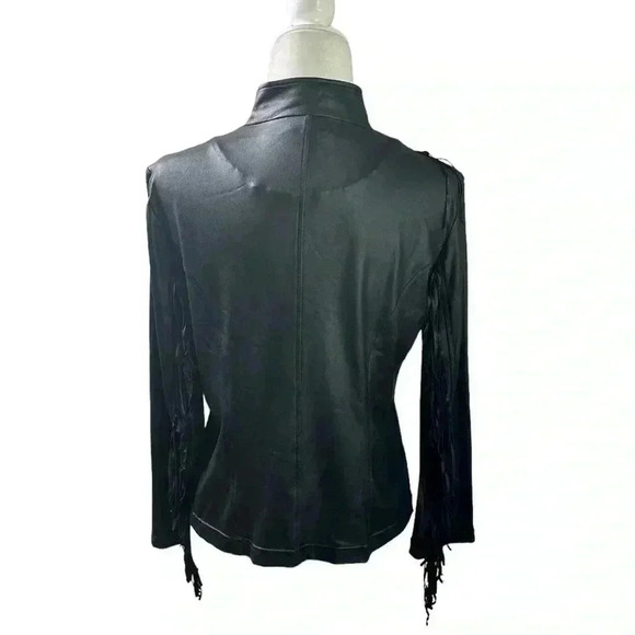 Mila & Milan Black Fringe Faux Leather Jacket Size Small - Picture 3 of 6